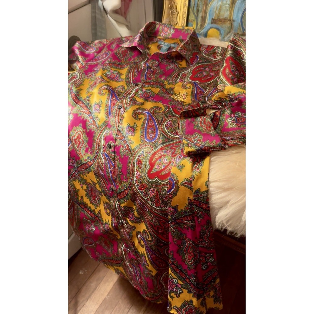 Lauren Ralph Lauren W Sleep Shirt Tunic Dress Prep Paisley Monogram Nite Gown S